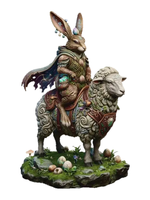 Ostara Rider on the Sacred Ram, #EasterEgg2026# - Bunny 3D-model, gegenereerd door AI