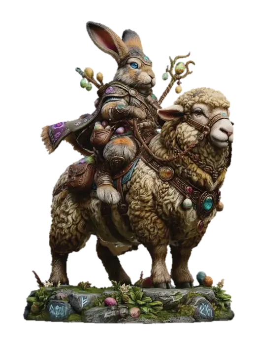 Runebound Rabbit Knight - Bunny 3D-model, gegenereerd door AI