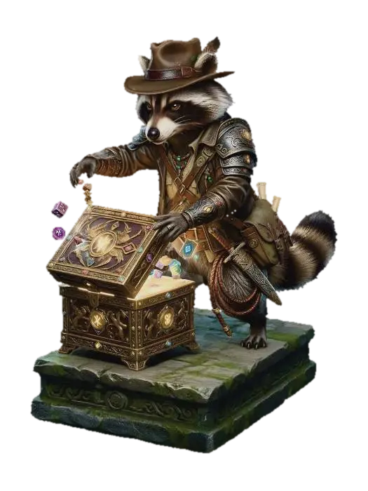 Indiana Raccoon and Pandora's Box 3D model, vytvořený pomocí AI