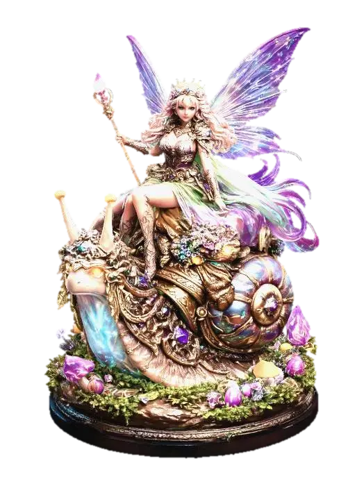 Starbound Fairy on a Golden Snail 3D model, vytvořený pomocí AI