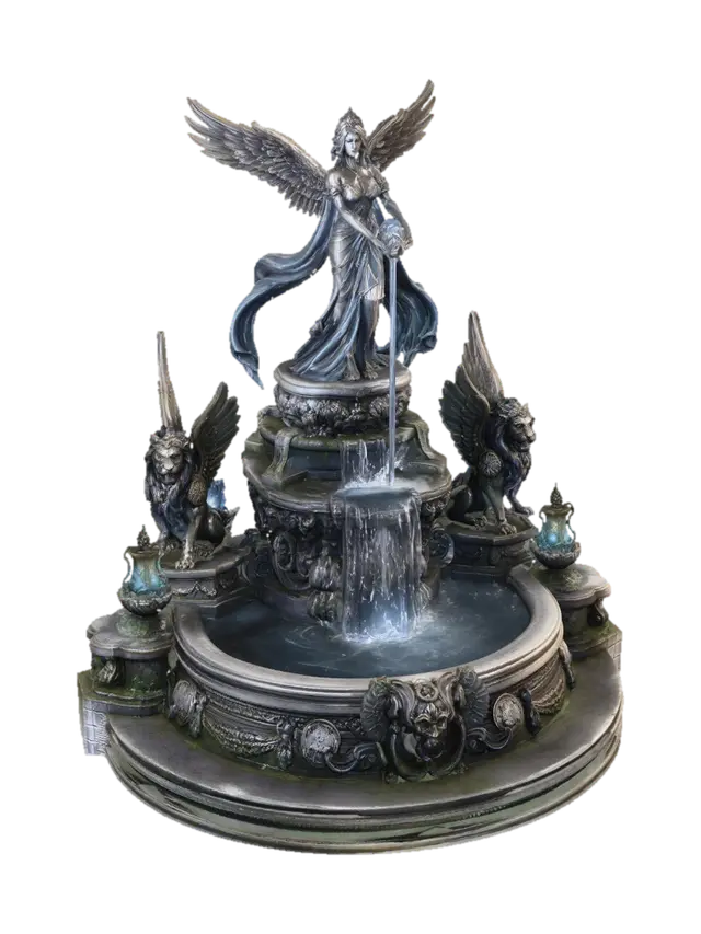 Celestial Fountain of the Winged Guardian - Sacred 3D model, vytvořený pomocí AI
