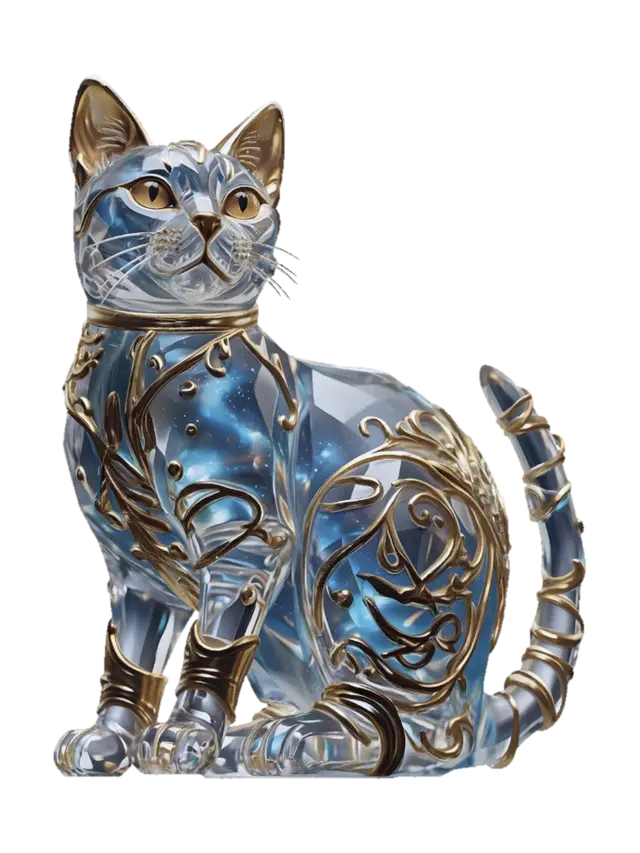 Gilded Crystal Cat - Jewelled 3D-model, gegenereerd door AI