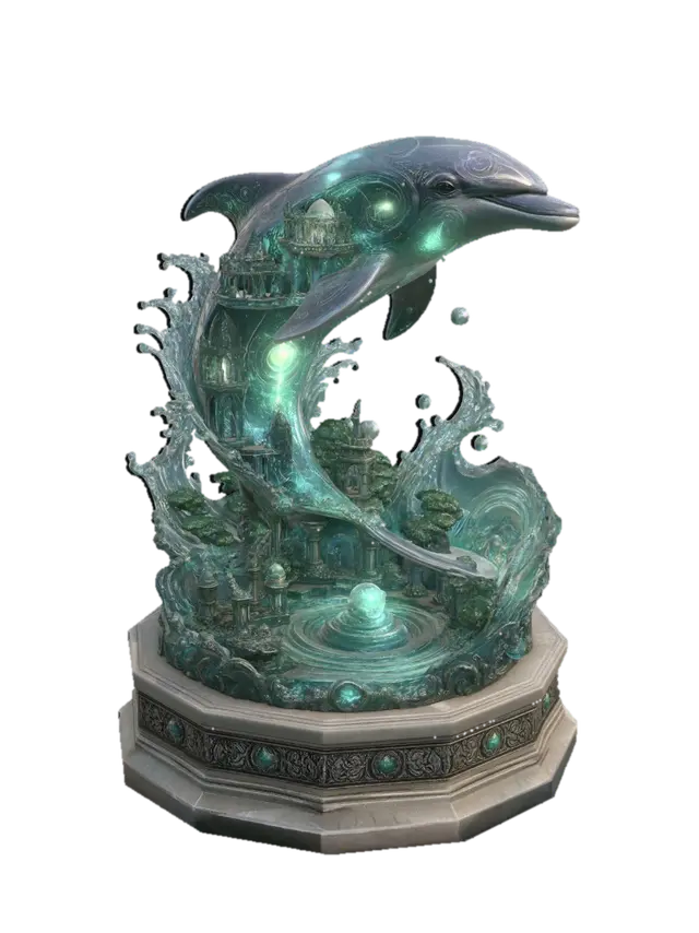 Emerald Dolphin and the Undersea City - Vivid 3D model, vytvořený pomocí AI