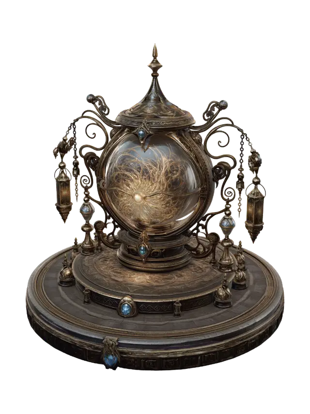 Gilded Orb of Eternal Flame - Globe 3D model, vytvořený pomocí AI