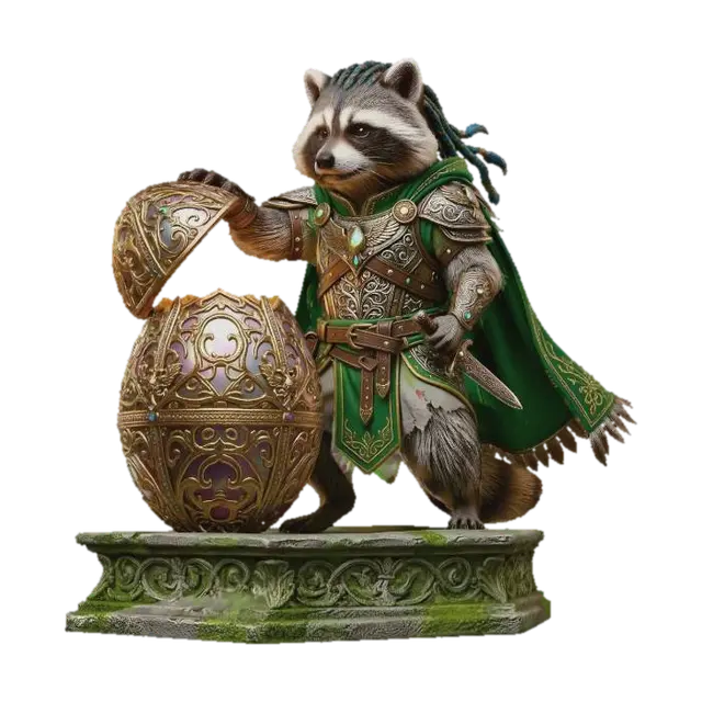#EasterEgg2026# Raccoon found Golden Egg 3D model, vytvořený pomocí AI