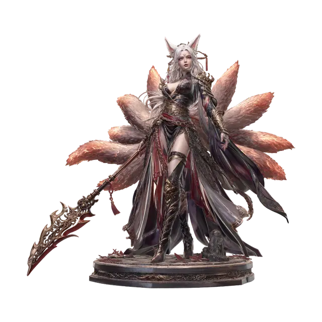Ember-Tailed Kitsune Sovereign - Fantasyworld 3D model, vytvořený pomocí AI