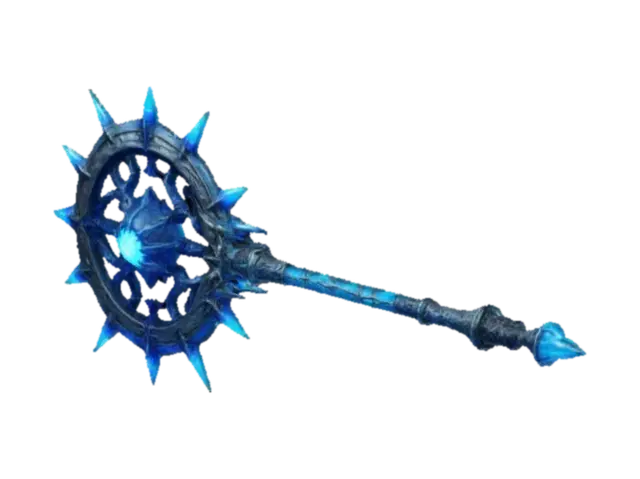 mace of lost souls, dark undead glow, two handed, spiked, heavy, metallic, blue glow,… 3D model, vytvořený pomocí AI
