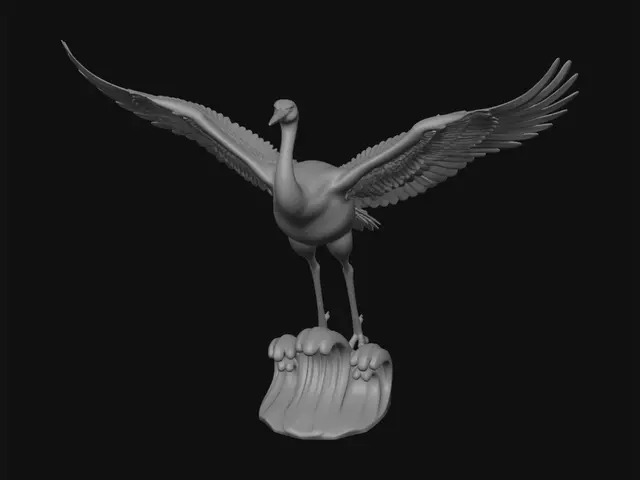 3D model for Rainbow-Winged Crane on a Wave