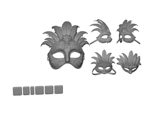 3D model for Gilded Venetian Carnival Mask with Red and Black Feathers