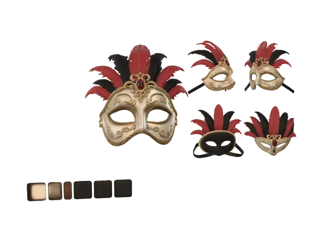 3D model for Gilded Venetian Carnival Mask with Red and Black Feathers