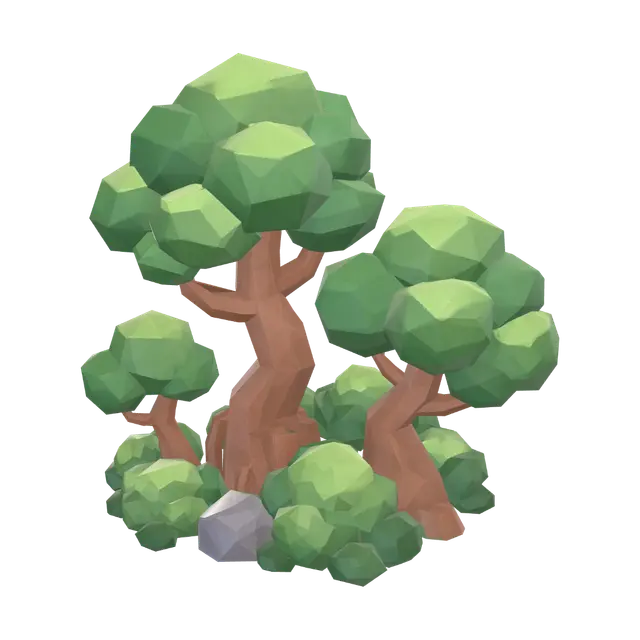 Low Poly Grove 3D model, vytvořený pomocí AI