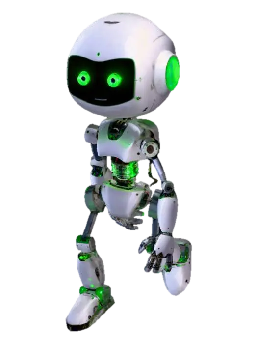 A simple experimental robot built by a single person, with green LED eyes, looks… 3D model, AI generated