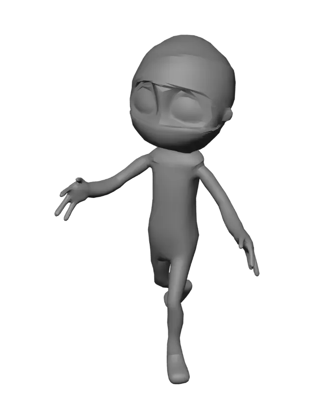 3D model for Cute cartoon mummy character, same slim humanoid body proportions 
as a lanky adult figure — NOT chibi, NOT dwarf-like, long slender 
arms and legs, head only slightly oversized (oval-shaped, not a 
round ball), loose linen bandages wrapped around entire body and 
head with a few trailing loose ends, painterly cartoon shading, 
sandy beige and off-white bandage tones, expressive big round eyes 
fully visible above bandage wrap, friendly not scary, no gore, 
T-Pose, low poly game character
