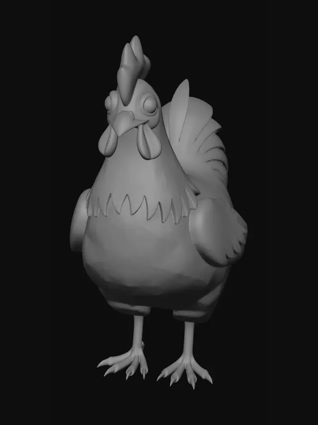 3D model for Stylized chicken, deep reddish-brown feathers, plump body, small red comb, low-poly game asset