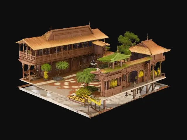 3D model for Please make an 1890's Filipino plaza wood and stone