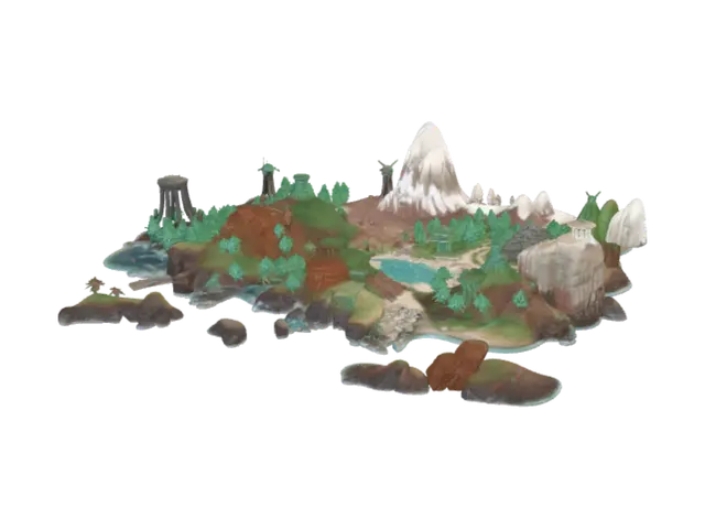 3D model for Generate a detailed, stylized fantasy island with multiple biomes and structures, under a cosmic sky. Suggestion: For better 3D results, ensure a clear separation between the island and the background elements, and consider a consistent light source. This needs to be wide but not too wide for non gaming, this asset will be for unreal engine 3d