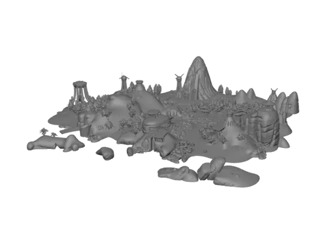 3D model for Generate a detailed, stylized fantasy island with multiple biomes and structures, under a cosmic sky. Suggestion: For better 3D results, ensure a clear separation between the island and the background elements, and consider a consistent light source. This needs to be wide but not too wide for non gaming, this asset will be for unreal engine 3d