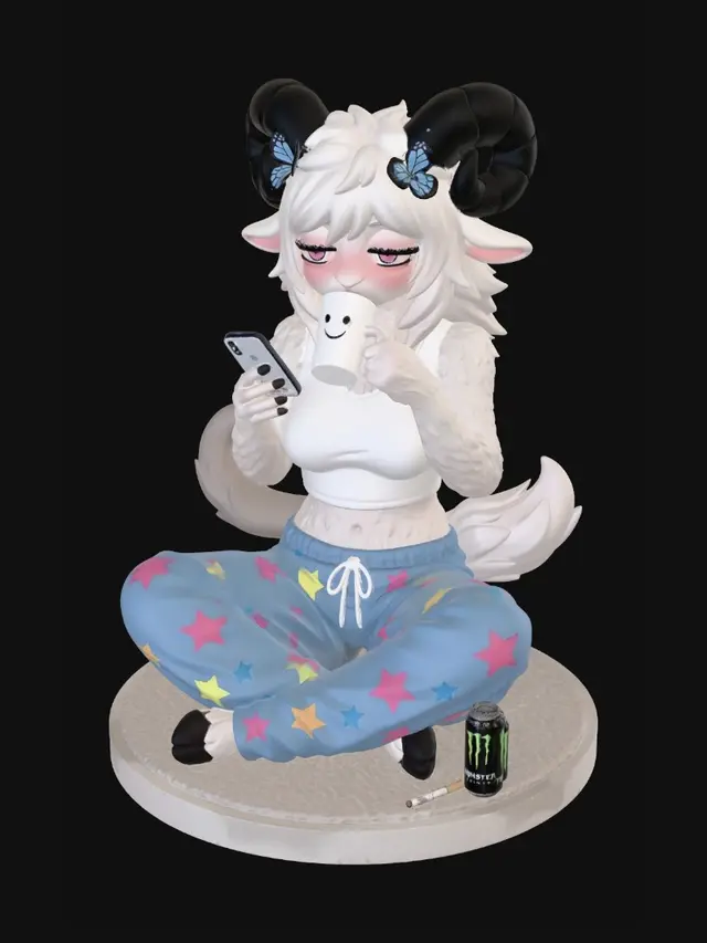 3D model for Butterfly-Horned Ram in Pajamas Sipping Morning Brew