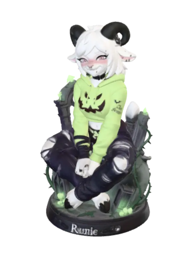 Rumie in a Neon Pumpkin Hoodie 3D model, vytvořený pomocí AI
