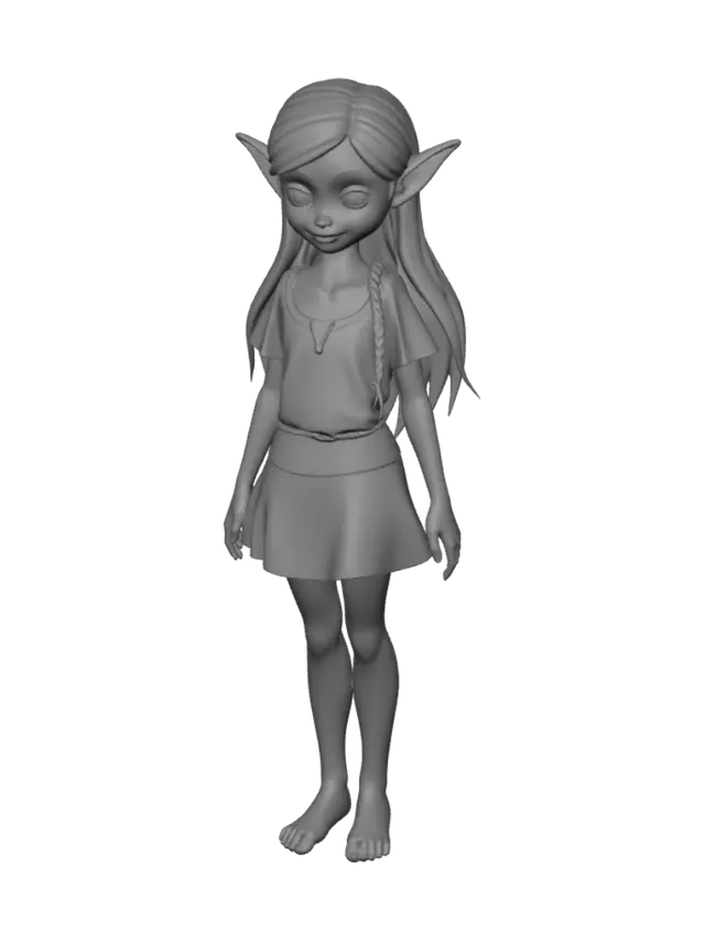 3D model for Crie um elfo da floresta miniatura para jogo de RPG colorido a pele em tom pele e as roupas no tom de verde escuros e claros e cabelos loiros