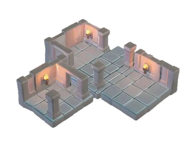 Torchlit Isometric Dungeon - Lowpolly 3D model, vytvořený pomocí AI