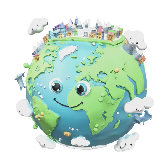 Cartoon Earth 3D model, vytvořený pomocí AI