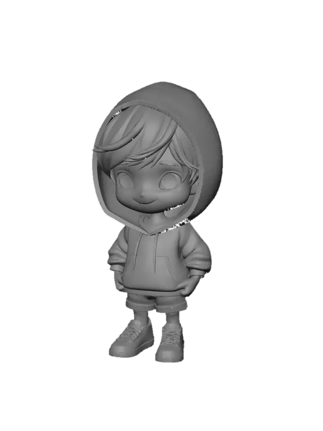 3D model for a cute chibi animate boy with black hair and a white hoodie and a kawai face and he is blushing