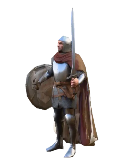 um soldado medieval normando; pose A; arte para jogo mobile - Norman 3D model, vytvořený pomocí AI