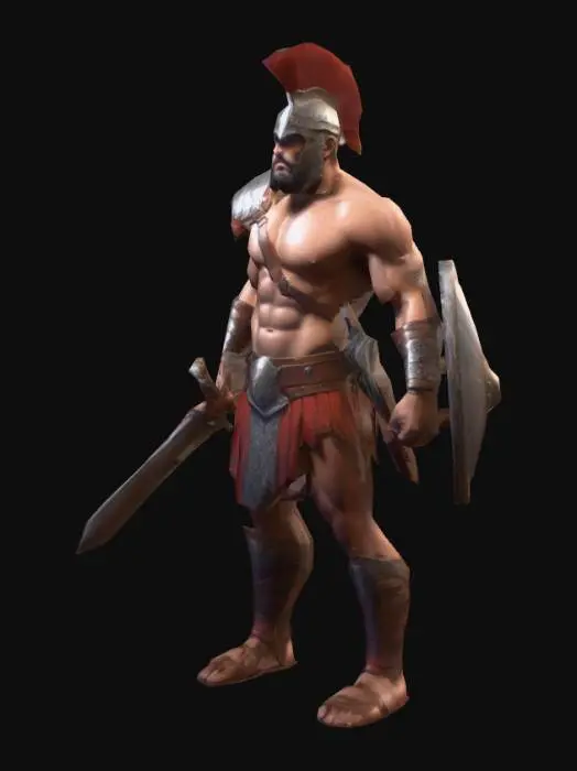 3D model for um gladiador musculoso e robusto, pose A, arte para jogo mobile
