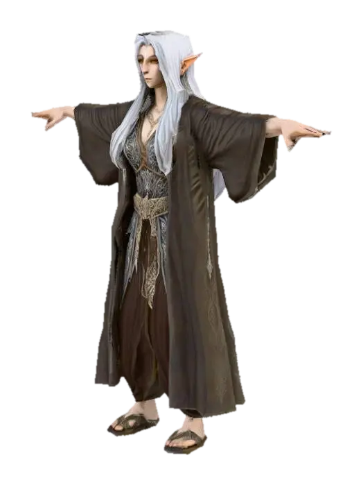 3D model for Um Elf Monge, de um jogo RPG de fantasia feudal e de magia , altamente detalhado