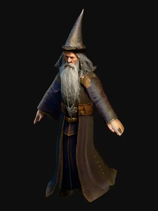 3D model for um Bruxo de jogo RPG fantasia feudal, extremamente detalhado. ultra realístico