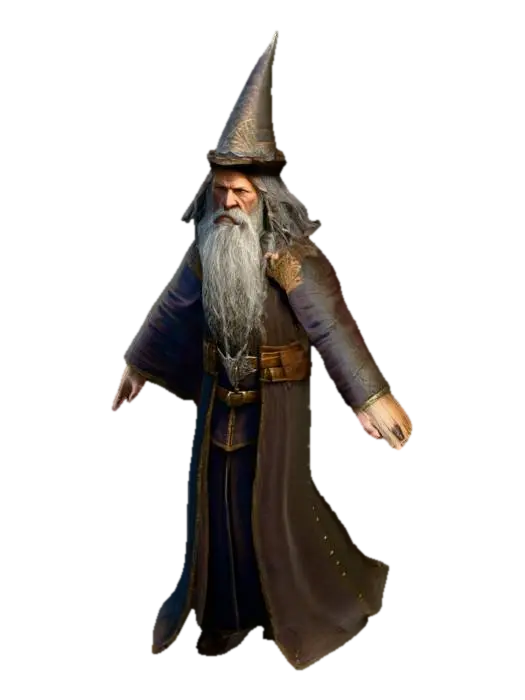3D model for um Bruxo de jogo RPG fantasia feudal, extremamente detalhado. ultra realístico