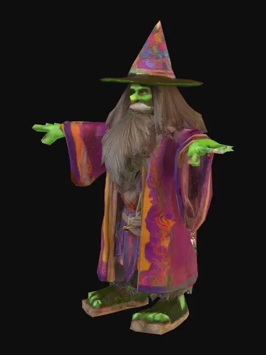 3D model for um bruxo troll fantasia de jogos RPG magia, vestindo roupas de lã, extremamente detalhado