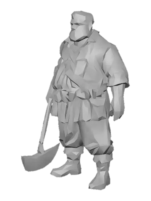3D model for um trabalhador humano fantasia de um jogo de RPG feudal fantasia, rosto rindo, corpo robusto, vestindo roupas de lã, colete de algodão, usando botas de couro, na mão uma picareta , as mãos distantes do corpo, em pose-A natural, extremamente detalhado
