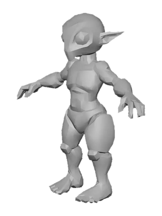3D model for um robô alienígena cientista, dos anos de 3650,  com olhos vermelhos, corpo em cores cinza e azul, com um cinturão com dispositivos de pesquisa científica, extremamente detalhado