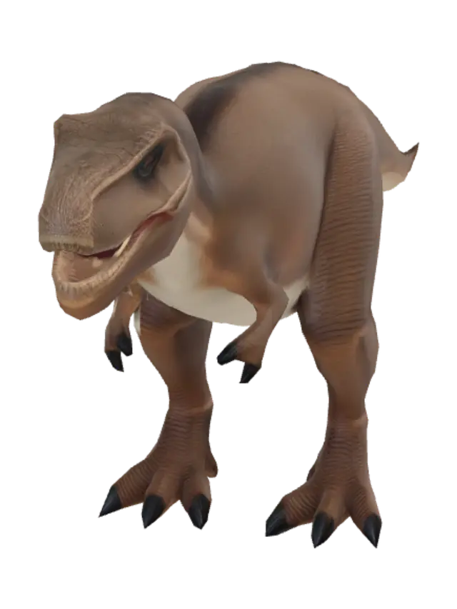 T-rex — "Tyrannosaurus rex, standing pose, mouth open roaring, low-poly stylized… 3D model, vytvořený pomocí AI