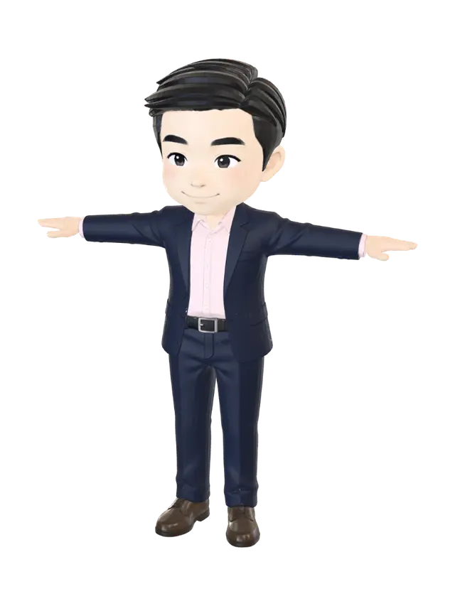 Little Gentleman in T-Pose 3D model, vytvořený pomocí AI