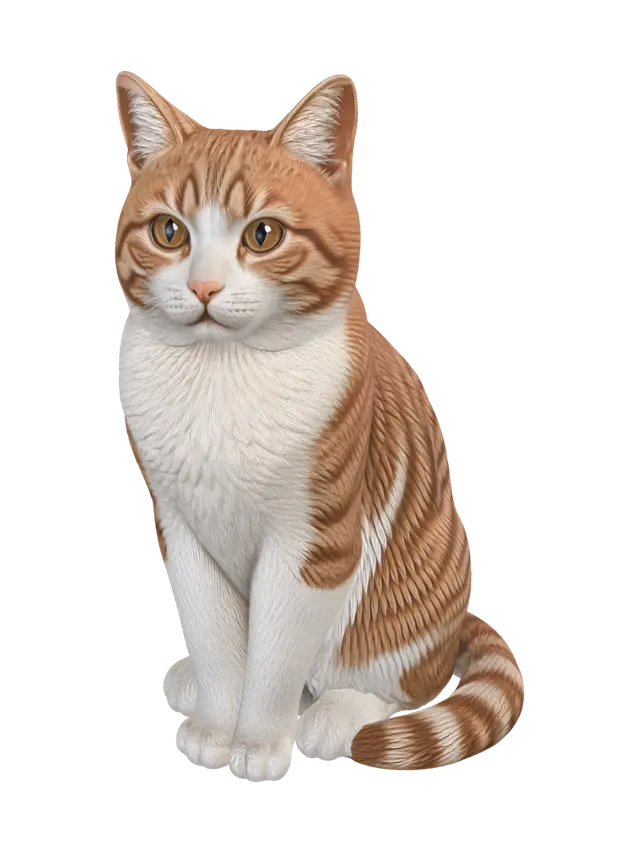 Orange White Cat Best 3D - Figurine 3D model, vytvořený pomocí AI