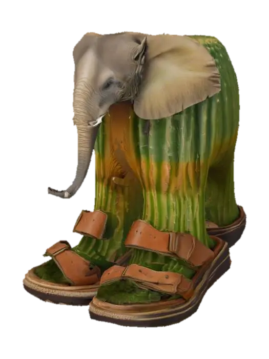 Cactus Elephant Sandals - Italianbrainrot 3D model, vytvořený pomocí AI