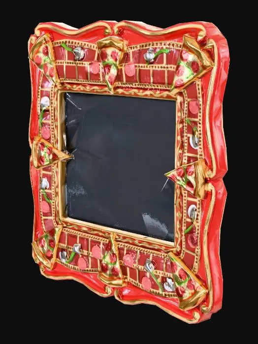 3D model for a movie theater picture frame style while incorporating pizza and pizza toppings, used to be a border panel to apply text or images on for a custom UI panel