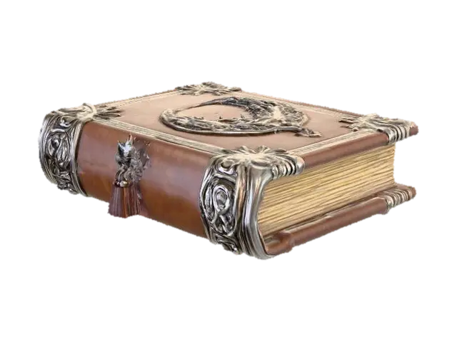 A Fantasy Evil Book, the cover is made of leather and silver, vintage, fantasy, 4k,… - Asset 3D model, vytvořený pomocí AI