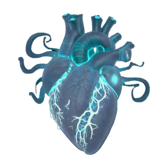 3D model for an undead heart powered by dark magics and glowing with a hellish glow from within, tentacles extend from this as if looking for a host.