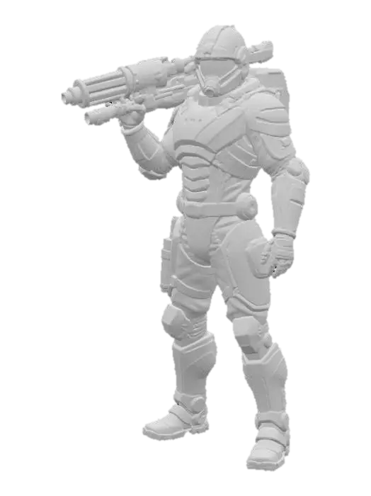 3D model for Sci fi pilot fugitive, destiny color scheme, heavy metal savant