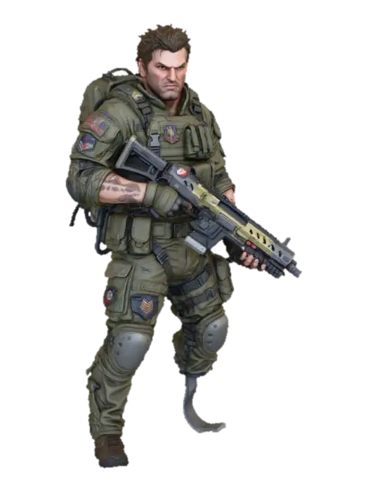 mix the references to design a enemy combatant #game asset #Sculpt details 3D model, vytvořený pomocí AI