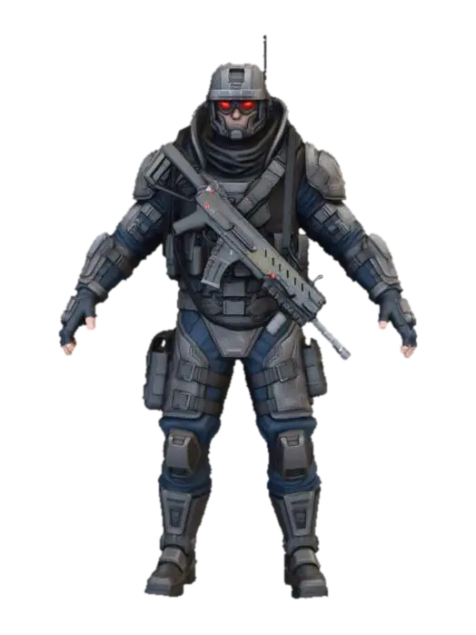 mix the references to design a enemy combatant #game asset #Sculpt details 3D model, vytvořený pomocí AI