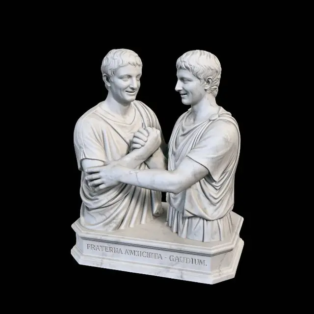 3D model for Zwei Bruder geben sich die Hand Marmor Statue Freundschaft und Freude
