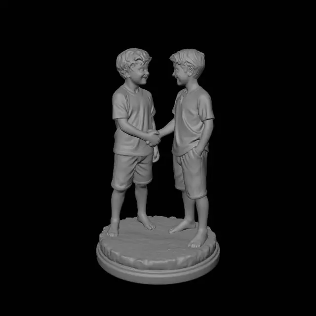 3D model for Zwei Bruder geben sich die Hand Marmor Statue Freundschaft und Freude