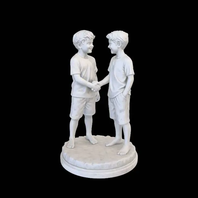 3D model for Zwei Bruder geben sich die Hand Marmor Statue Freundschaft und Freude