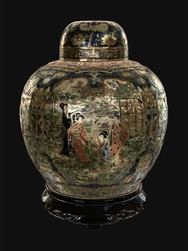 3D model for Porcelain vase with Chinese figures in a garden scene