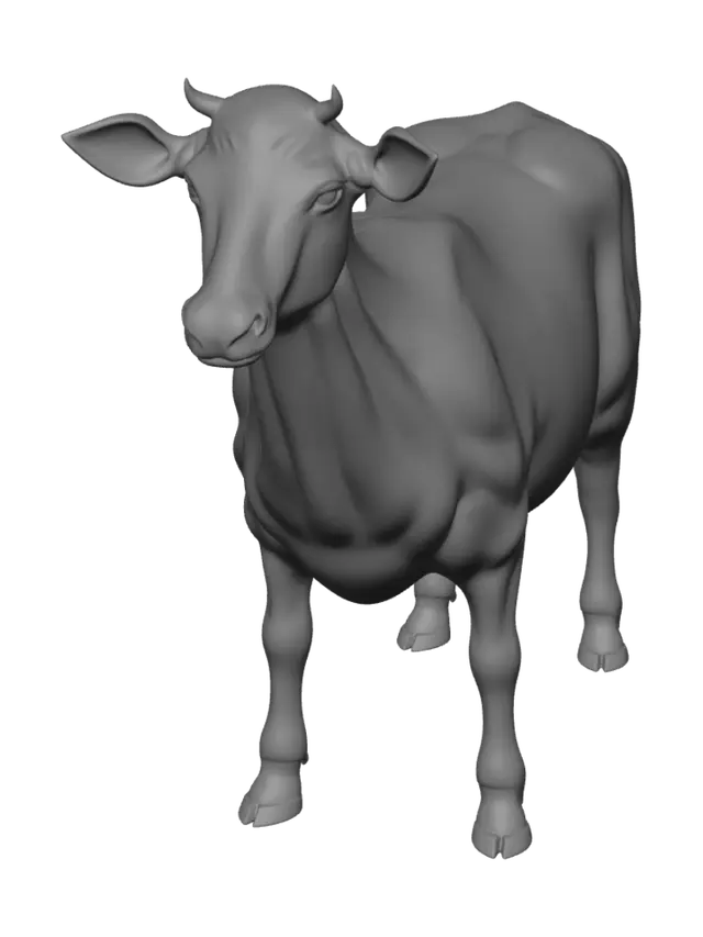 3D model for make a cow with a tail thats is linked so when 3d printed the tail wiggles also add a hinge to each of the udders so they can move aswell make it a dairy cow aswell make it less cartoon also make the tail linked